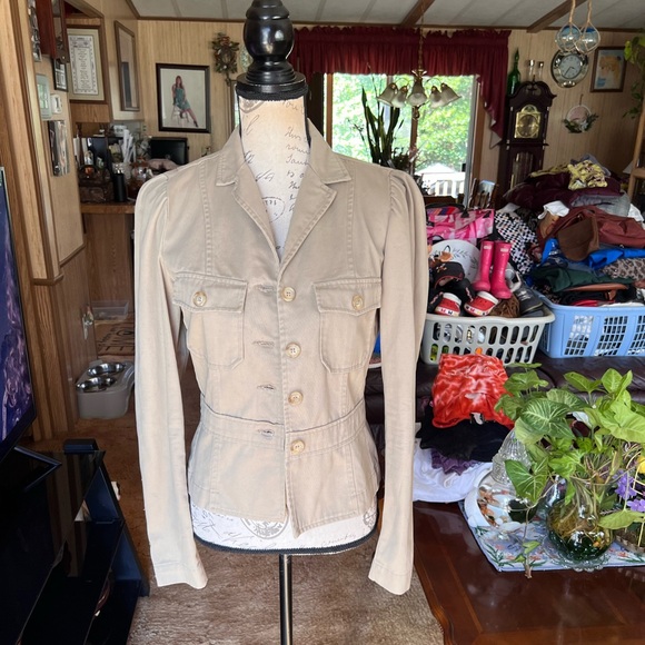 Vintage Early Y2K JUICY COUTURE 100% Cotton tan Jacket w/ buttons down sleeve. - Picture 10 of 16